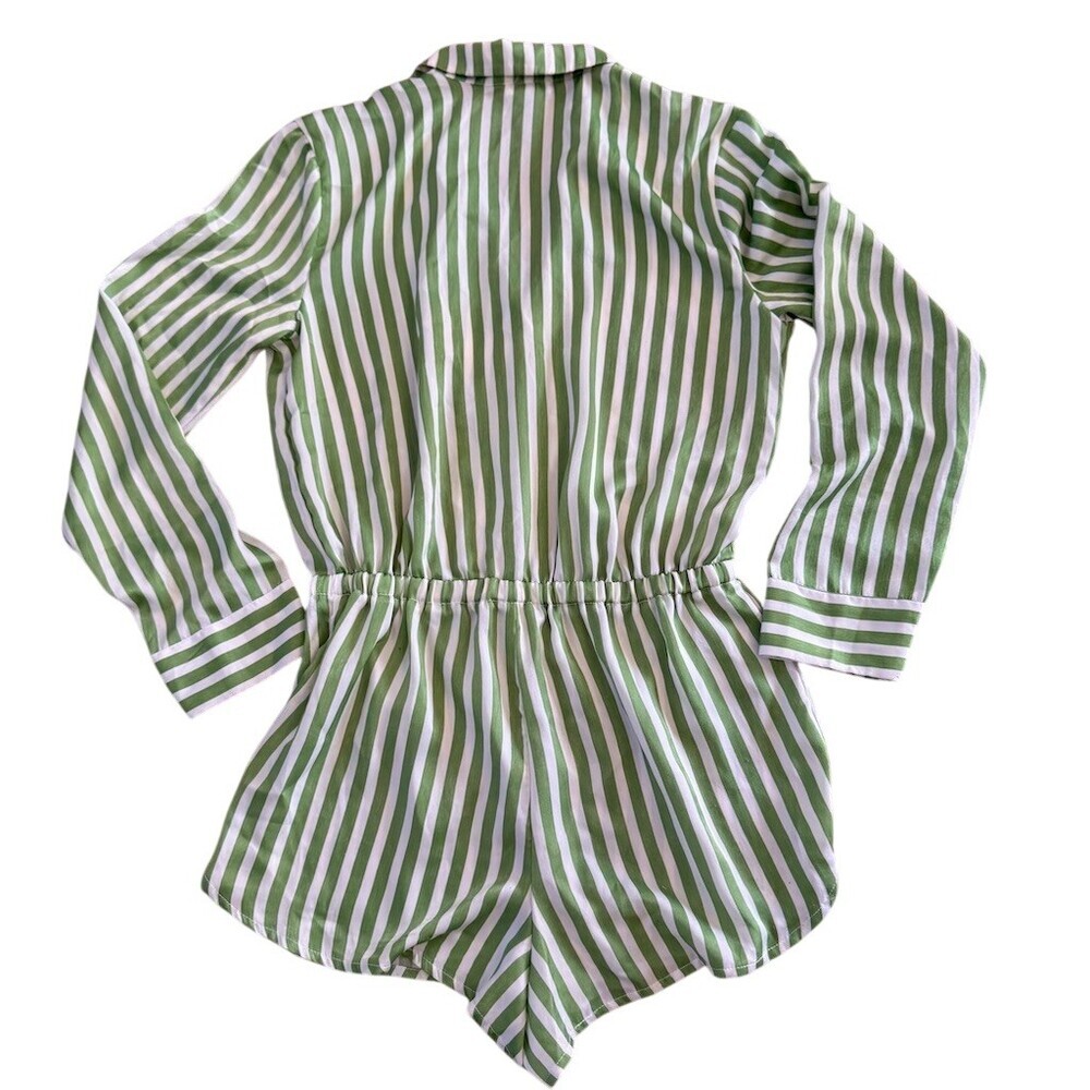 Forever 21 Silky Striped Pajama Romper Size Small Green & White - Picture 6 of 6